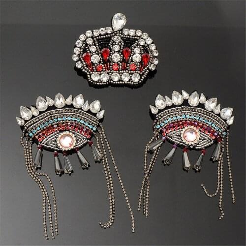 AHYONNIEX 1 Pcs Rhinestones Crown Beaded Sequins Sew On Patches for clothes DIY Patch Applique Bag Clothing Coat Sweater Crafts