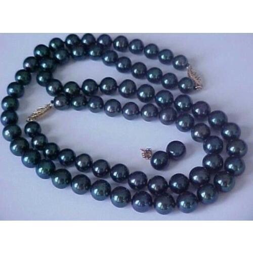 Free shipping New style Natural noble jewelry>>>>9-10MM SOUTH SEA NATURAL BLACK PEARL NECKLACE BRACELET EARRING SET new YELLOW