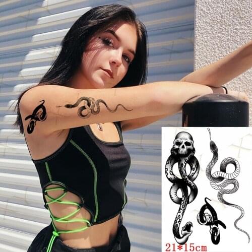 Big Skull Snake Waterproof Temporary Tattoo Stickers Wolf Angle Arm Tatto Leg Body Art Fake Tatoo Flash Tatto Women Men