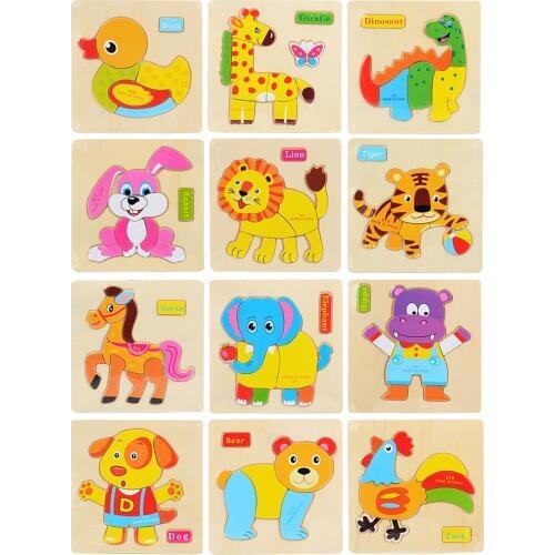 Random style Wooden 3D Puzzle Jigsaw Toys infant Baby Kids education Learning Tools childhood toys animal Puzzle