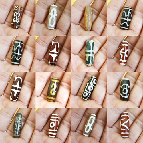 FLTMRH Real Natural Tibetan Dzi Agates Stone Beads Retro Vintage Jewelry Antique Green Ruyi Agates Stone Beads for Men Male