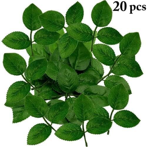 20PCS Artificial Rose Leaves DIY Faux Plants Decorative Fake Greenery Wedding Bouquets Accessories Festival Party Home Decor