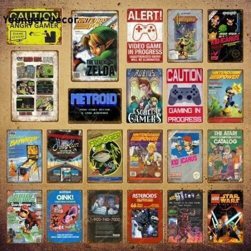 Alert Video Game Cartridge Metal Tin Signs Caution Gamer at Work Retro Poster Wall Decor For House Home Room Alert Plaque YI-124