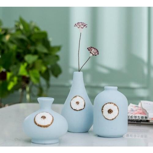 Nordic Style Ceramic Vase Handmade Flower Light Blue Simple Small Vase floral living room home decoration ornaments