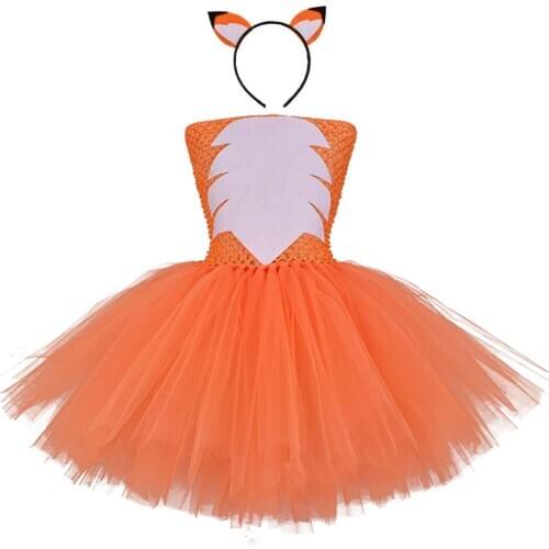 Girls Fox Tutu Costume Orange Fluffy Animal Birthday Party Tutu Dresses Kids Halloween Costume Toddle Cute Dress 1-12Y