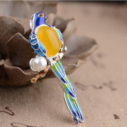 2020 new real s925 pure silver inlaid with chalcedony agate bird pendant woman clavicle chain burnt blue woman pendant