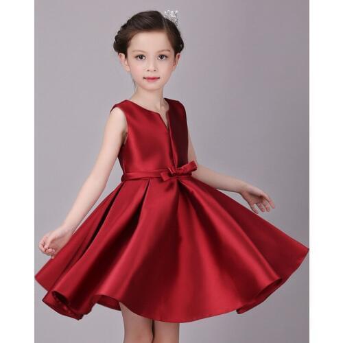 Cute Girl Dress Solid Red Children Summer Princess Dress for Birthday Party Sleeveless Girl Wedding Dress Ball Gown with Shawl