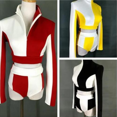 Fashion Splice Jazz Stage Wear Costume Jacket Short Set Fashion Double Colorant Match Turtleneck Shorts Split Twinset Ds Party