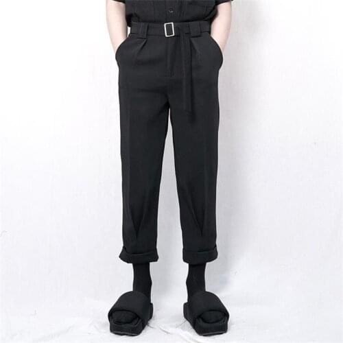 Large 2021 Yamamoto Style Mens belt slim hem classic versatile dark Casual Pants Capris