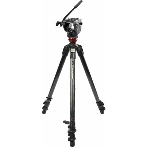 Manfrotto MVH500AH+755CX3 Photographic Camera Carbon Fiber Tripod Hydraulic Head Set