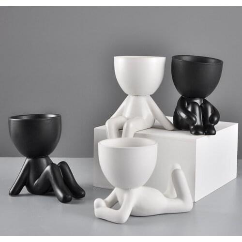 Nordic Creative Ceramic White Cartoon Body Art Flower Pot Decoration Living Room Bedroom Succulent Plant Pot Home Ornaments