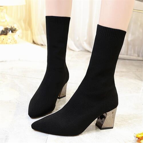 Socks boots female Europe and America high heel women thick with knitted elastic boots in the tube large size womens boots