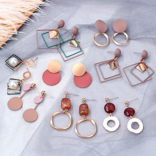 2020 Trend New Fashion Round Square Dangle Drop Korean Earrings For Women Geometric Pearl Earring Earrings Pendants Jewelry