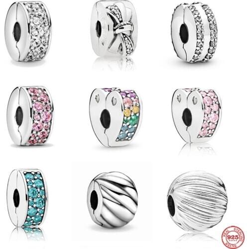 NEW original 925 sterling silver white pink colorful heart clip diy bead fit Pandora charm Bracelet trinket jewelry for women