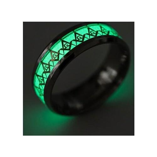 Newly Noctilucent Glowing Rings Stainless Steel Fluorescent Ring Freemason Lord Ring Designed Men Womans Fashion Jewelry 60pcs