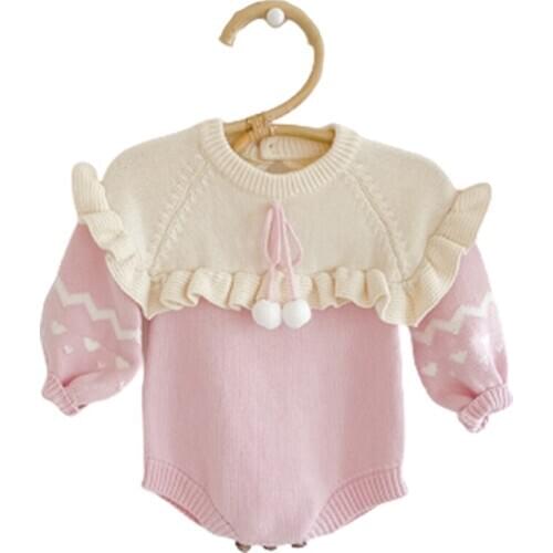 New 2020 Infant Baby Girls Lace Knit Stripe Rompers Clothing Spring Autumn Kids Girl Long Sleeve Rompers Clothes