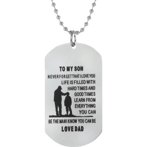 Dog Tag To My Son Military Father Pendant Necklace Men Child Children Family Love Charm Jewelry Stainless Steel Birthday Party