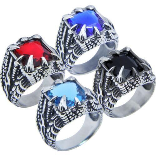Rany&Roy Dropship Huge Crystal Popular Ring 316L Stainless Steel Fashion Hiphop Style Dragon Claw Crystal Ring