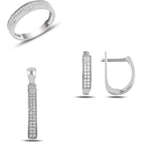 Silver 925 Sterling 2 Row Zircon Cz Set