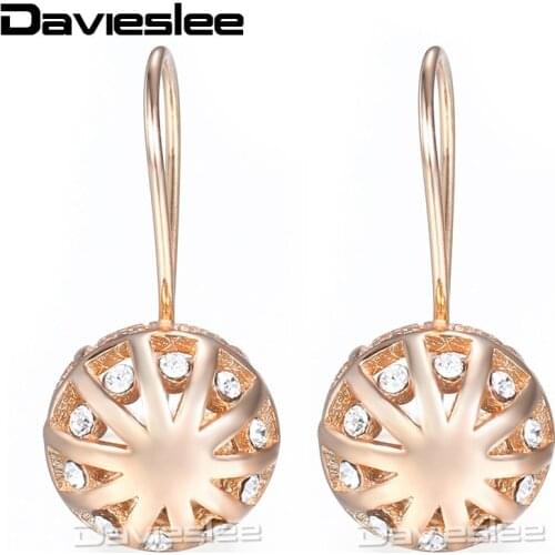 Davieslee585 Rose Gold Filled Earring for Womens Dangle Earring Engraving Flowers Ball LGE123