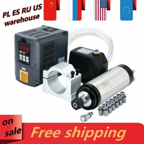 CNC Machine Tool Spindle 1500w 1.5kw 2200W 2.2KW water cooling spindle & VFD & 75w water pump & 80mm bracket & ER11 ER20 collets