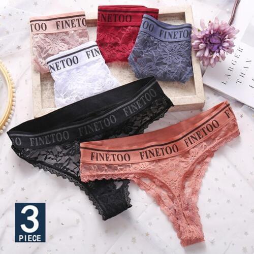 3PCS/Set Women Lace Panties Sexy G-string Underwear Female Underpants Floral Solid Color Briefs Lingerie Sexy Thong Panties M-XL