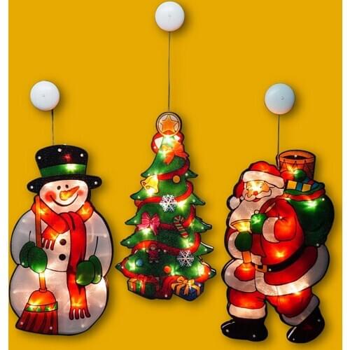 LED Christmas Lights Waterproof Snowman Santa Claus Sucker Lights Window Hanging Ornaments New Year Christmas Decor For Home