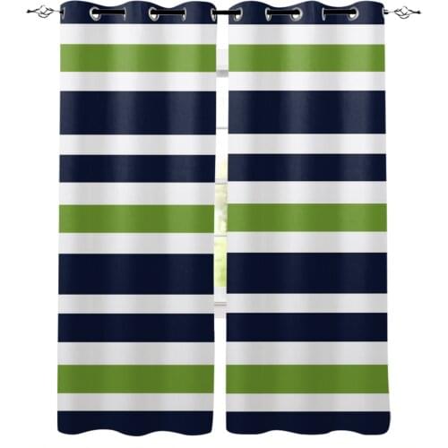 Blue Green White Stripes Blackout Curtains for Children Kids Home Decor Bedroom Living Room High Shading Window Curtains