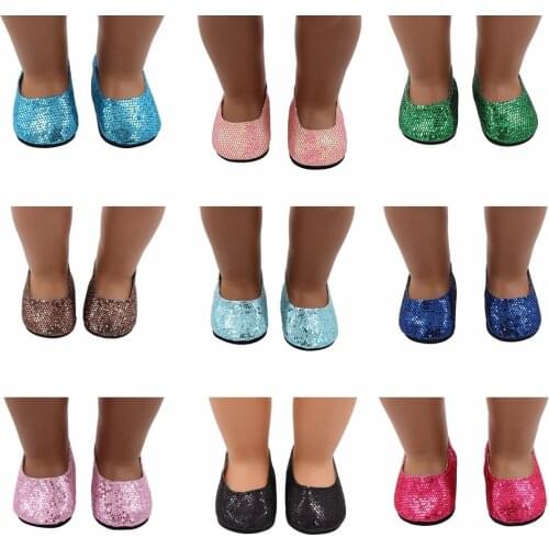 10 Colors Round Head Fashion Sequins Shoes for 43cm Doll 7cm Shoes Fit for 18inch Dolls Baby New Born Doll American Doll Shoes
