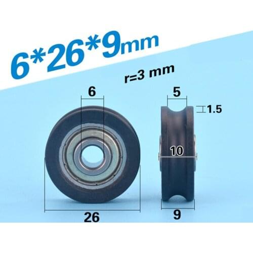 [U0626-9]Free Shipping U groove NONSTANDARD ball bearing NYLON coated window door roller wheel U0629 6*29*9 U type wheel