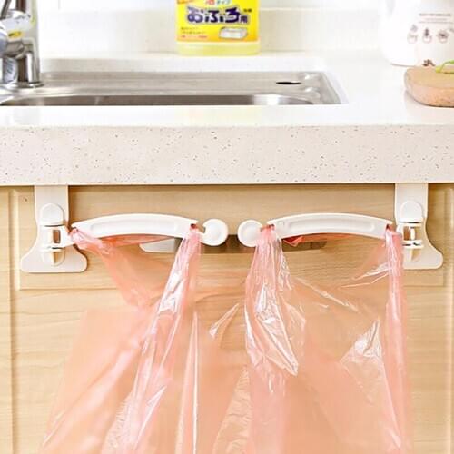 Kitchen Space Saving Cupboard Back Trash Bag Hook Rack Cabinet Door Garbage Bag Holder Hanging Frame Rubbish Bag Storage Stand