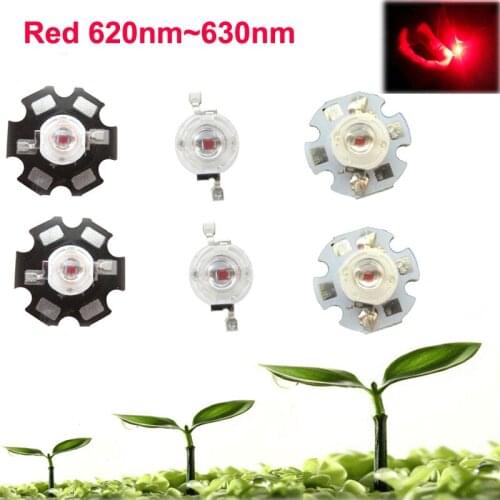 3 5 10 20 50 100pcs 1W 30mil 3W 45mil Bright Red 620nm ~ 630nm LED Bead Light Diode For Plant Grow Chip With 20mm / 16mm Plate