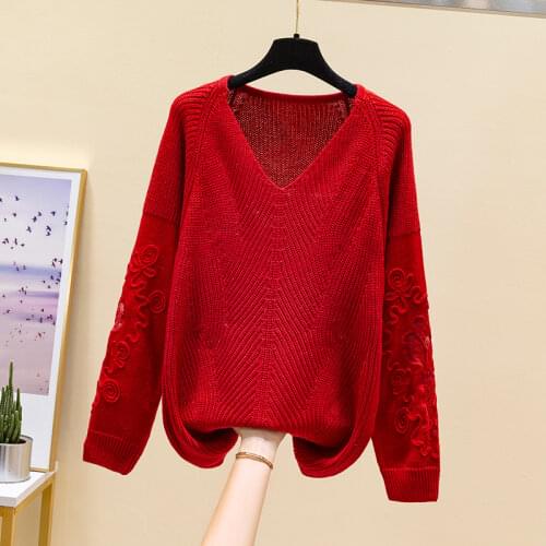 Spring 2021 new V-neck hollowed out loose womens top long sleeve pan pattern thin knitted sweater trend