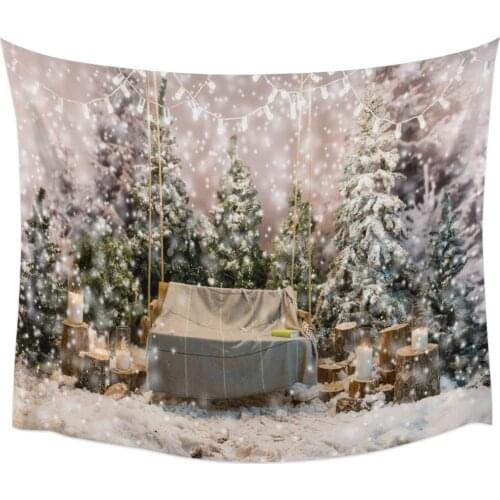 Winter Pine Tree Candle Chair Snowflake Wall Tapestry Home Wall Decor Bedroom Tapestry Wall Hanging Yoga Mat Picnic Mat