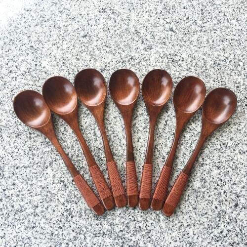 1PC Home Wooden Wood Spoon Coffee Tea Cooking Dining Utensil Retro Long Handle Cutlery for Children Coffee Spoon LC 021