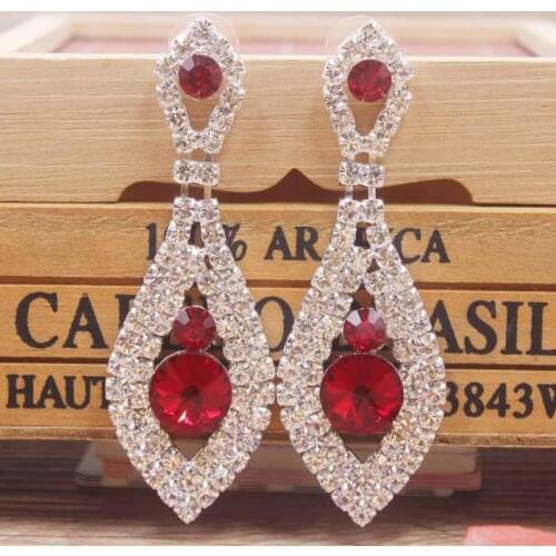 1pcs beautiful Elegant red crystal earring silver rose earring large blue/red/ wedding /party colorful Zerong rhinestone earring