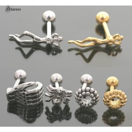 1 Piece Punk Spider Skull Hand Women Body Jewelry Upper Lobe Piercing Conch Stud Earrings Tragus Auricle Piercing Helix Ear Ring