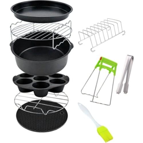 10Pcs Air Fryer Accessories 7 Inches for Airfryer 3.2-5.8QT Fryer, Baking Basket, Pizza Tray, Kitchen Cooking Tools
