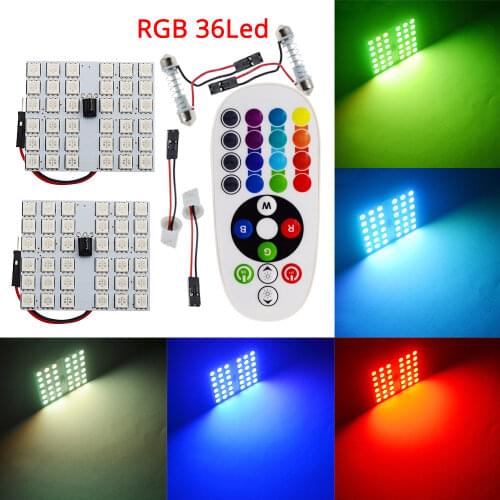 2pcs Car Led T10 5050 36SMD Bulb BA9S DC 12V Remote Controller RGB Panel Interior Auto Bulb Atmosphere Dome Festoon Adapter Lamp