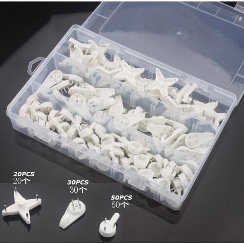 3 Types Mixed 100pcs White Plastic Invisible Wall Mount in one box Photo Picture Frame Nail Hook Hanger