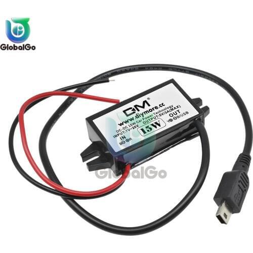 Single Mini USB Car Waterproof Power Supply 7-20V to 15W 5V 3A DC-DC Mini USB Buck Step Down Converter Module Adapter