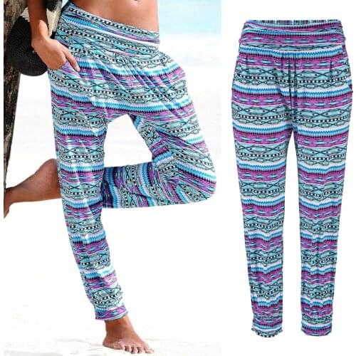 Boho Beach Pants For Women High Waist Printing Easy Trousers Drawstring Long Pants With Pockets Ladies Sweatpants Plus Size