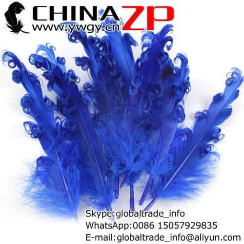 CHINAZP Factory 100pieces/color/lot Top Quality Dyed Royal Blue Goose Satinettes Curled Loose Feathers for Hair Bows
