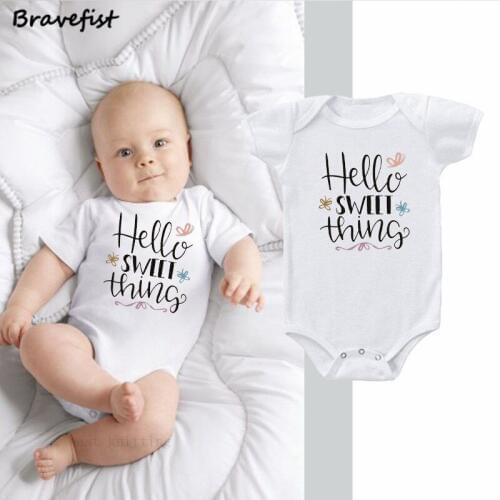 White Cute Newborn Boys Girls Bodysuits 0-24Month Summer Baby Jumpsuits Letters Print Short Sleeve Outfits Children Clothing