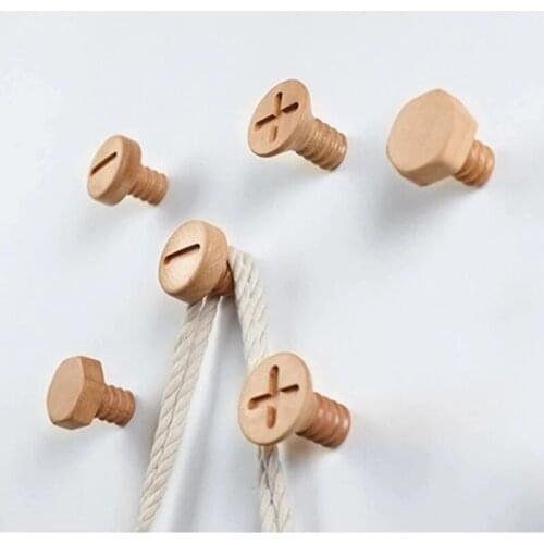 Household Wall-Mounted Solid Wood Decorative Hooks Simple Bedroom Wall Coat Hooks Wooden Creative Clothes Storage Hooks KitchenH