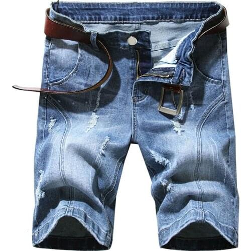 Summer New Mens Stretch Short Jeans Fashion Casual Loose Fit High Quality Elastic Denim Shorts Male Knee Length Jeans