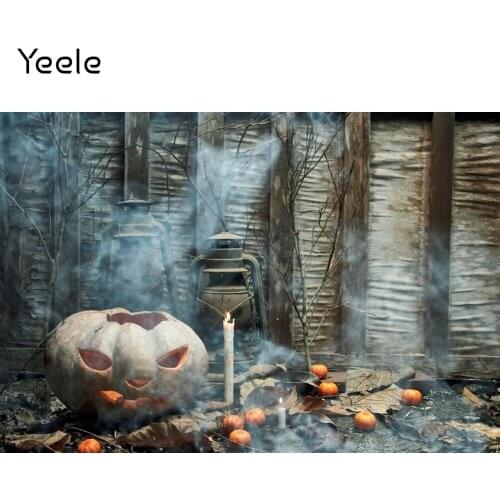 Yeele Photocall Halloween Backdrop White Smoke Pumpkin Candle Leaves Background Baby Photographic Photography For Photo Studio