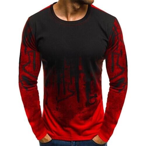 Autumn Mens Sport Tshirt Printed Quick Drying Long Sleeve Compression Shirts Gym T Shirt Men Tops Running Training Fitness Tops