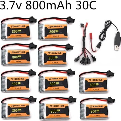 Hubby Hub 3.7V 800mAh 30c lipo Battery + Charger For RC Drone Quadcopter Spare Parts 3.7v 902540 battery sm plug 10pcs