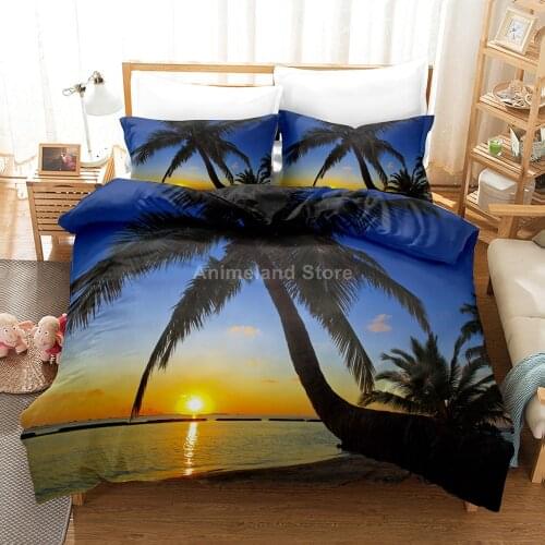 Palm Tree Bedding Set Beach Scenery Bed Linen Quilt Duvet Cover Sets Home Decor Twin Single Queen King Size Fashion Cloud Sun